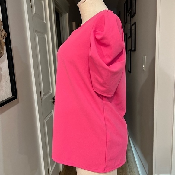 BANANA REPUBLIC puffed shoulders short sleeve bright pink blouse - Picture 3 of 13